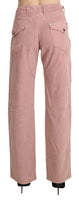 Pantaloni dritti in cotone rosa a vita alta-IT44/L