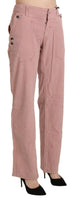 Pantaloni dritti in cotone rosa a vita alta-IT44/L