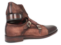 Paul Parkman Men's Double Monkstrap Captoe Dress Shoes - Brown / Beige Suede Upper and Leather Sole (ID#FK09)