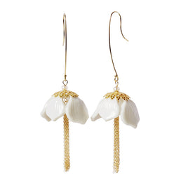 POPORCELAIN - Original Porcelain Snowdrop Flower Tassel Earrings