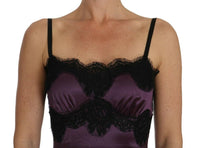 Abito a trapezio in pizzo nero elasticizzato in seta viola-IT38/XS