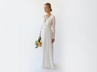 BLUSHFASHION - Original Wrap Bohemian Lace Wedding Dress #1242