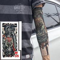 10 Pc Fake Temporary Tattoo Sleeves Tattoos Full Long Slip on Arm Tattoo Sleeve Kit Men Elastic Nylon Glove Tattoos Black Skull Design