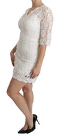 Mini abito con scollo a V in pizzo floreale bianco-IT36/XS