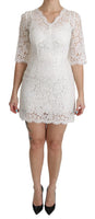 Mini abito con scollo a V in pizzo floreale bianco-IT36/XS