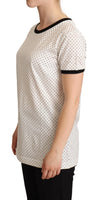 T-shirt bianca in cotone girocollo a pois-IT46/XL