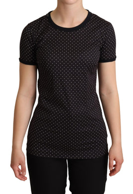 T-shirt nera in cotone girocollo a pois-IT38/XS