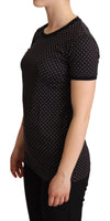 T-shirt nera in cotone girocollo a pois-IT38/XS