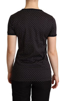 T-shirt nera in cotone girocollo a pois-IT38/XS