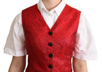 Gilet con stampa leopardata in broccato rosso Vest-IT40/S