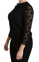 Camicetta in nylon a maniche lunghe in pizzo nero-IT40/S