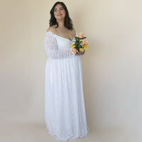 BLUSHFASHION - Original Curvy  Ivory Off the Shoulder Lace Wrap Wedding Dress  With Pockets  #1316