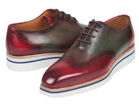 Paul Parkman Men's Smart Casual Wingtip Oxfords Bordeaux & Green (ID#187-BRD-GRN)