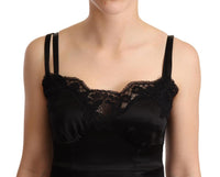 Abito intimo nero in misto seta con bordo in pizzo-IT38/XS