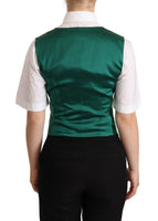 Gilet Senza Maniche In Raso Di Seta Verde Gilet-IT40/S