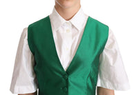 Gilet Senza Maniche In Raso Di Seta Verde Gilet-IT40/S