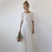 BLUSHFASHION - Original Bohemian Butterfly Sleeves, Modest Ivory Wedding Dress With Pockets #1318