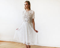 BLUSHFASHION - Original Floral Lace Midi Bridal Skirt 3030