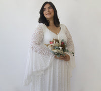 BLUSHFASHION - Original Curvy  Ivory  Lace Flare Sleeves Wedding Dress #1319