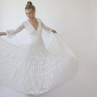 BLUSHFASHION - Original Bestseller Gipsy Layered Boho Lace Wedding Dress, Puffy Bracelet Sleeves #1365