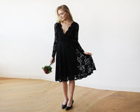 BLUSHFASHION - Original Black Lace Long Sleeve Midi Dress