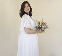 BLUSHFASHION - Original Curvy  Ivory Butterfly Sleeves, Lace Bohemian Wedding Dress With Mesh Chiffon #1321