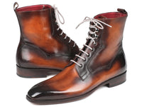 Paul Parkman Men's Brown Burnished Leather Lace-Up Boots (ID#BT534-BRW)