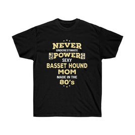 Never Underestimate Basset Hound Mom Made in the 80s T-Shirt