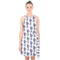 SHARON TATEM LLC - Original Seahorse Pattern Halter Top Summer Chiffon Dress Waist Tie