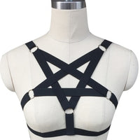 Women's Bra Black Body Harness Sexy Lingerie Spandex Harajuku Pastel Gothic Pentagram Cage Bra Bondage Harness Star Harness Bra