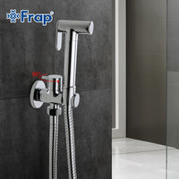 FRAP - Original 1 Set Solid Brass Single Cold Water Corner Valve Bidet Faucets Function Square Hand Shower Head Tap Crane 90 Degree Switch