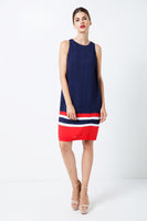 CONQUISTA FASHION - Original Sleeveless Blue Dress With Multicolour Panel Detail