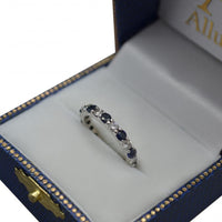 Original Eternity Diamond and Blue Sapphire Ring Band 14k White Gold (2.35ct)