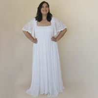 BLUSHFASHION - Original Ivory Square Neckline, Bohemian Butterfly Sleeves Dress #1322