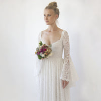 BLUSHFASHION - Original Bohemian Ivory Sweetheart Wedding Dress With Bell Sleeves 1362