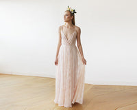 BLUSHFASHION - Original Pastel Pink Lace Wrap Maxi Dress With Straps 1146