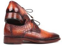 Paul Parkman Brown Crocodile Embossed Calfskin Goodyear Welted Derby Shoes (ID#5286BRW)