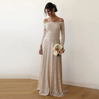 BLUSHFASHION - Original Champagne Off-The-Shoulder  Dress #1119