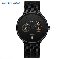 Mens Watches CRRJU Full Steel Casual Waterproof Watch for Man Sport Quartz Watch Men's Dress Calendar Watch Relogio Masculino