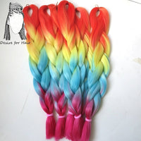 Desire for Hair 10packs Per Lot 24inch 100g Heat Resistant Synthetic Ombre Jumbo Braiding Box Hair Red Yellow Blue Green 4 Tone