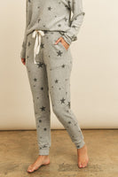 RIAH FASHION - Original Star Print Brushed Top and Joggers Set With Self Tie