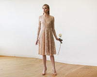 BLUSHFASHION - Original Pink Lace Long Sleeve Short Dress  #1161