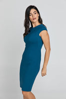 CONQUISTA FASHION - Original Fitted Petrol Blue Dress With Cap Sleeves