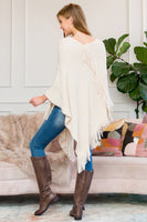 Hdf3008bg - Beige Asymmetric Fringe Poncho