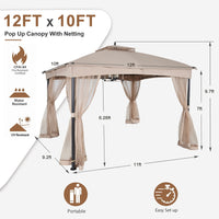 10x12 Outdoor Gazebo for Patios Canopy with Mosquito Netting for Lawn Garden Backyard