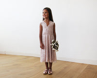 BLUSHFASHION - Original Midi Pink All Lace Sleeveless Flower Girl Dress #5048