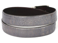 PAUL PARKMAN Men's Crocodile Embossed Calfskin Leather Belt Hand-Painted Gray (ID#B02-GRY)