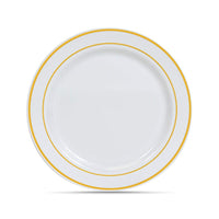 50pcs Gold Rim Plastic Plates-7.5inch Gold Disposable Salad/Dessert Plates-Ideal for Weddings& Parties