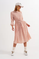 Q2 - Original Buttoned Midi Dress With High Collar in Floral Print Coral