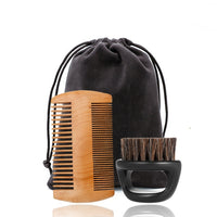 Professional Soft Boar Bristle Wood Beard Brush Hairdresser Shaving Brush Comb Men Mustache Comb Kit With Gift Bag Hair Comb Set